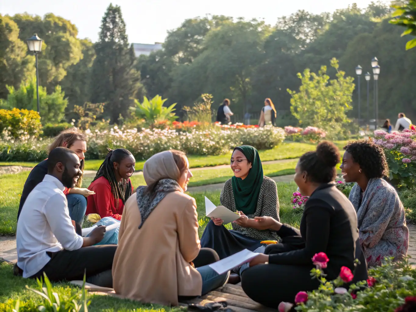 A photograph of a community gathering at FOYER DU MARIN B.A.N., showing people of different ages and backgrounds interacting and enjoying each other's company.