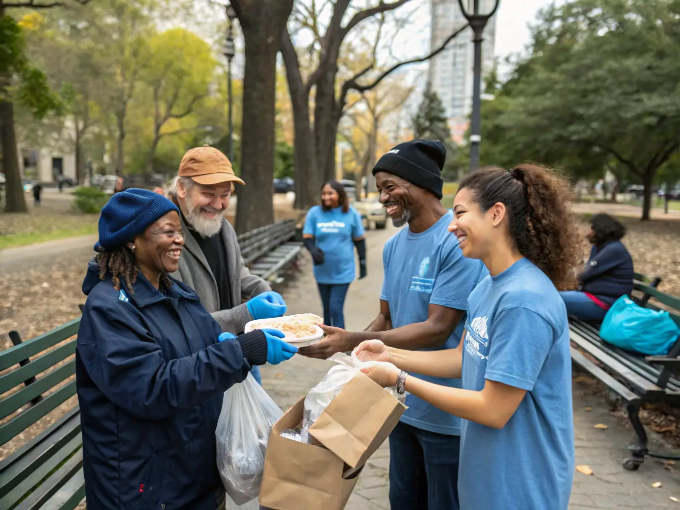 A heartwarming image showing volunteers assisting with a community outreach program organized by FOYER DU MARIN B.A.N., emphasizing the organization's dedication to social support and community development.