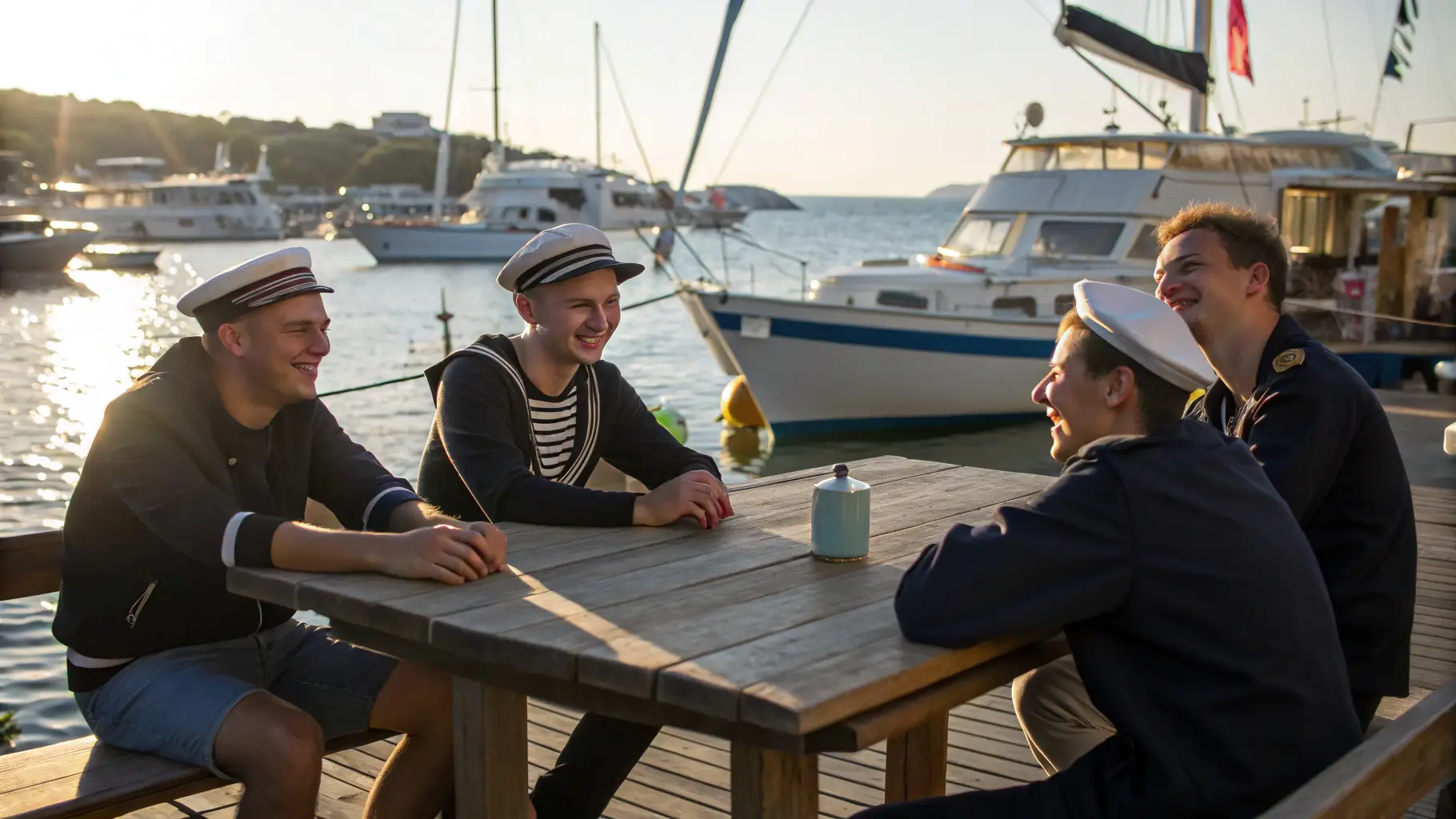 A group of sailors participating in a recreational activity organized by FOYER DU MARIN B.A.N., showcasing the organization's commitment to supporting the maritime community.