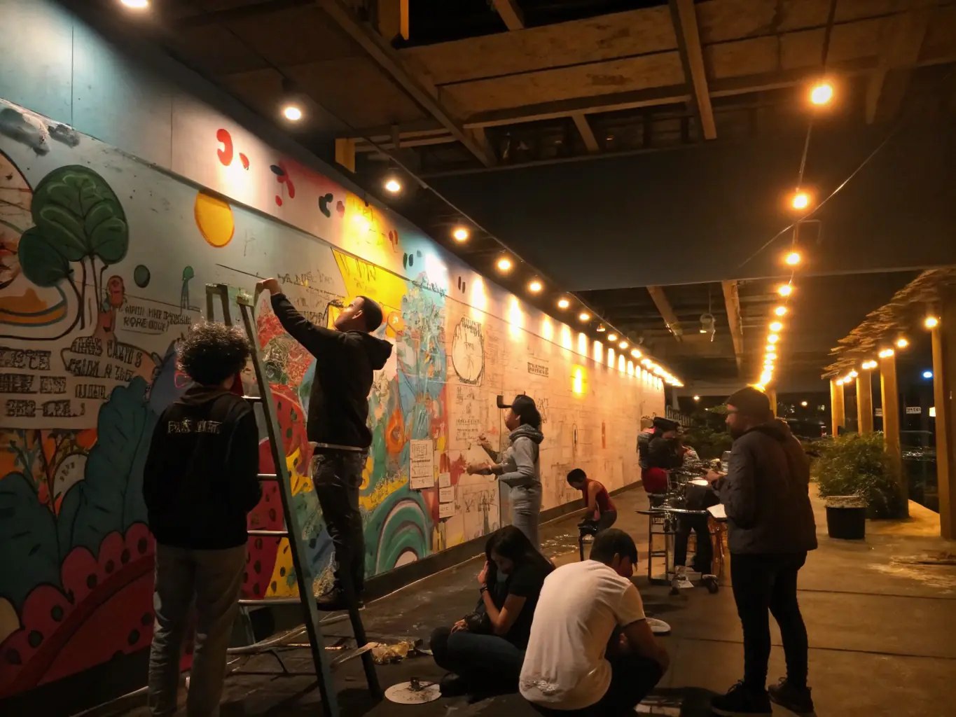 A group of diverse community members participating in a collaborative art project at FOYER DU MARIN B.A.N., showcasing inclusivity and community engagement.